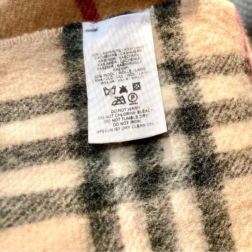 Burberry Beige Vintage Check Cashmere Scarf with Black and Red Stripes